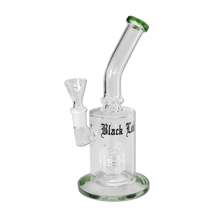 BLACK LEAF' Bubbler Drum Green Glass Bong | 23.5cm