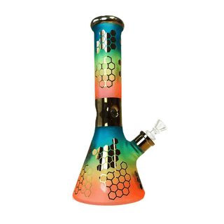Bong din sticla 'BLACK SHEEP' Rainbow Bee Hexagon | 32cm