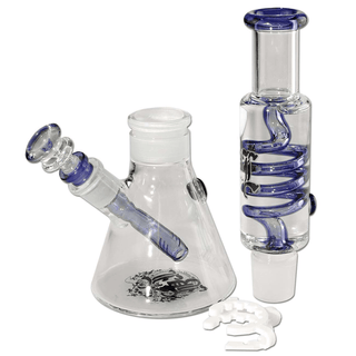 Bong din sticla ‘BLACK LEAF’ Liquid Spiral | Albastru - 32cm