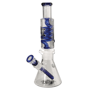 Bong din sticla ‘BLACK LEAF’ Liquid Spiral | Albastru - 32cm