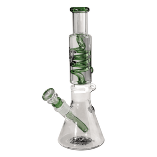 Bong din sticla 'BLACK LEAF' Liquid Spiral | Verde - 32cm