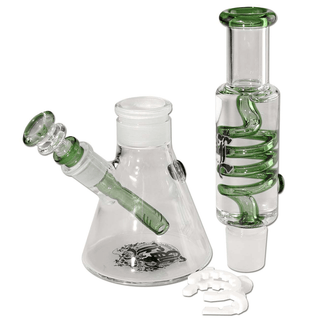 Bong din sticla 'BLACK LEAF' Liquid Spiral | Verde - 32cm