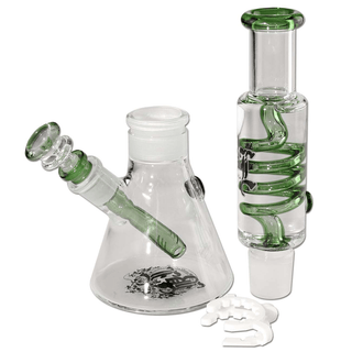 BLACK LEAF' Liquid Spiral Glass Bong | Green - 32cm